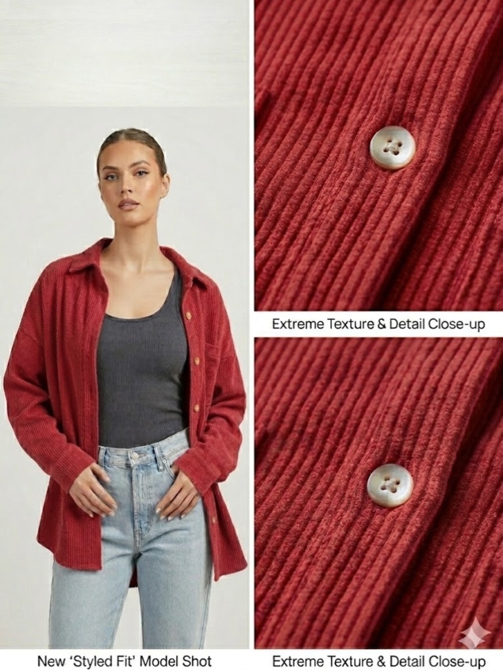 Blumin Red Oversized Ribbed Button Down Shacket S M L NEW